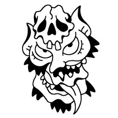 Fototapeta premium Hand-drawn grotesque monster face with horns and a skull
