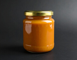 a jar of caramel isolated on a black background