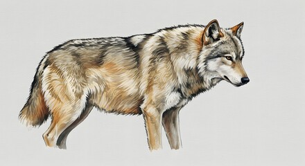 Watercolor Illustration of a Gray Wolf