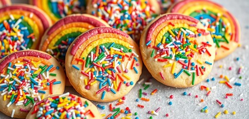 Rainbow sprinkle cookies, colorful, sugary, baked goods, colorful, vibrant
