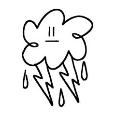 Hand-drawn stormy cloud doodle with a neutral facial expression