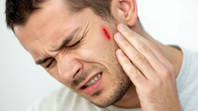 Young man with mosquito bites in forest setting concept.