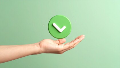 3D Done button icon floating above a hand