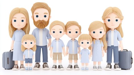 Family portrait in cartoon style home setting digital art light background cheerful concept for family bonds