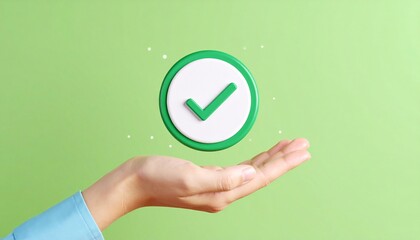 3D Done button icon floating above a hand