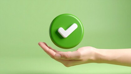 3D Done button icon floating above a hand