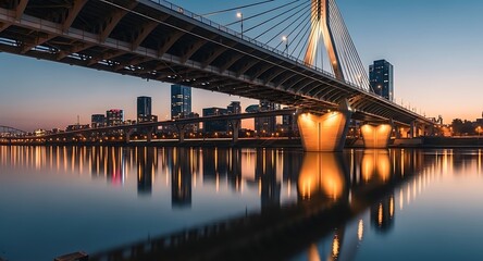 Fototapeta premium Modern Bridge and Cityscape at Dusk