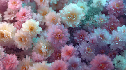 coral reef in the sea, A lot of pastel-colored flowers filling the screen 