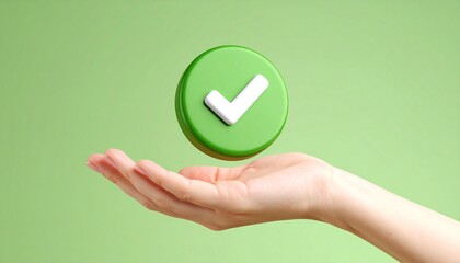 3D Done button icon floating above a hand