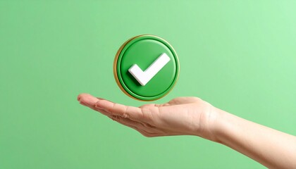 3D Done button icon floating above a hand