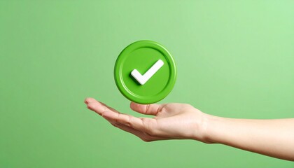 3D Done button icon floating above a hand