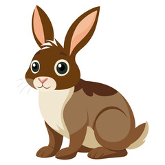 Cute cartoon brown rabbit sitting on a transparent background