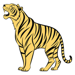 Obraz premium Stylized yellow tiger roaring with black stripes on black background