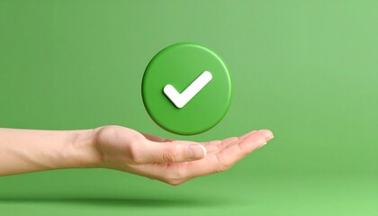 3D Done button icon floating above a hand