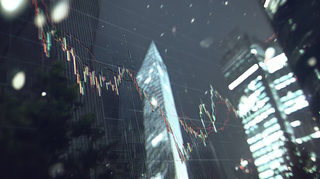 Stock market trends analysis urban setting digital artwork nighttime environment close-up view financial concepts - Powered by Adobe