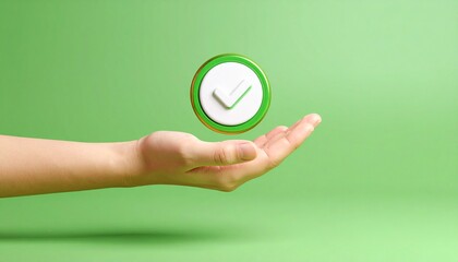 3D Done button icon floating above a hand