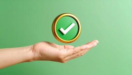 3D Done button icon floating above a hand