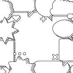Background with speech bubbles. Decorative abstract objects in line art style.