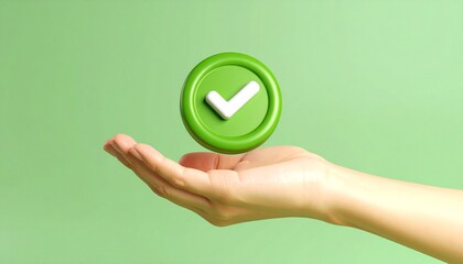 3D Done button icon floating above a hand