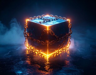 Mysterious Magic Cube with Neon Chain Glow