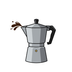 Coffee maker brewing with steam and coffee splash on transparent background  