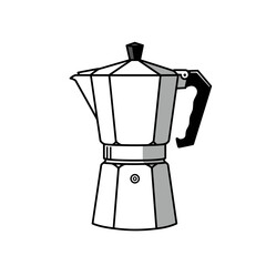 Stovetop espresso maker in minimalist design on transparent background  