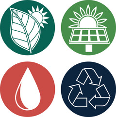 Obraz premium Eco Friendly Icon Set Leaf Solar Panel Water Drop and Wind Turbine