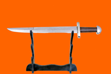 Silver Hilt Sword Isolated On Display