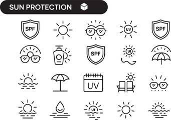 Sun Protection and Summer Vacation Outline Icon Collection