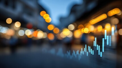 Market growth insights urban cityscape digital graphics evening ambiance aerial perspective financial visualization
