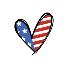 Hand Drawn American Flag Heart Shape