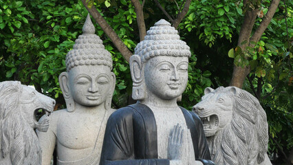 A street shop in Mahabalipuram (Mamallapuram), Tamil Nadu, India displaying carved stone statues