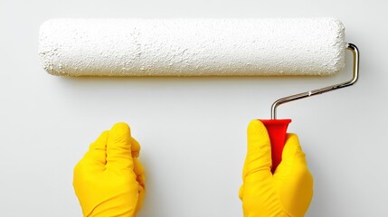 Obraz premium Painting preparation applying fresh coats of white paint home interior tutorial minimalist space overhead view diy project