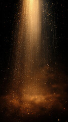 Golden Light Beam Shining Down Through Dark Space with Sparkling Particles and Dust Motives
