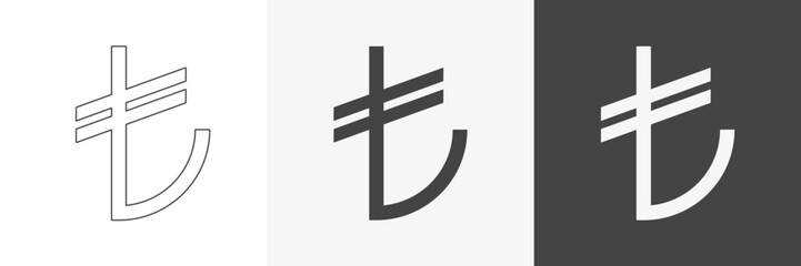 Turkish Lira currency set. Black, outline symbol of national money. Vector illustration