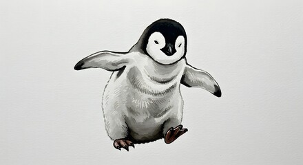 Watercolor Illustration of an Adorable Baby Penguin