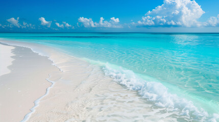 Fototapeta premium Blue sky over calm sea. Blue sea and sunny sky on horizon over calm water