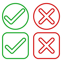 Colored rounded check and cross icon set in outline style