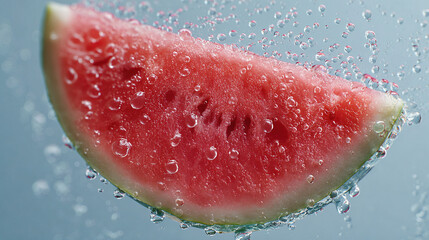 Close-up of Fresh Watermelon Slices with Water Droplets on Wooden Cutting Board