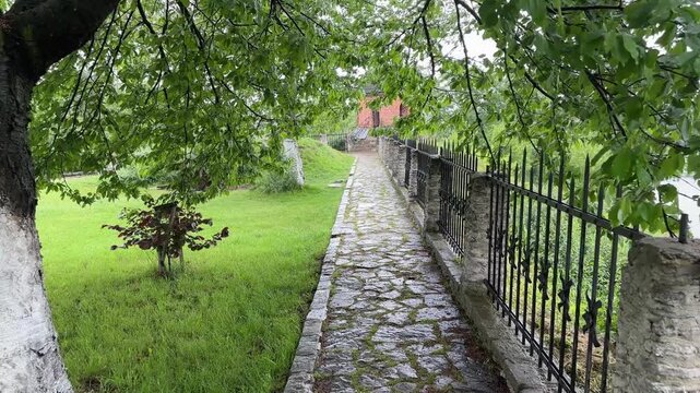 Bastion top and Maidens Tower of medieval Dubno Castle, Ukraine