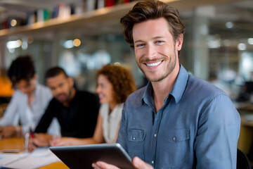 Diverse Team of Business Professionals Collaborating, Discussing Ideas, and Working Together in Modern Office Space