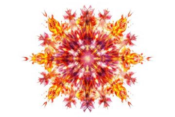 Fiery floral kaleidoscope on transparent background