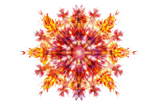 Fiery floral kaleidoscope on transparent background - Powered by Adobe