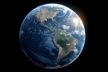 3D rendering of the Earth with its two continents, in a cartoon style