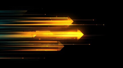 Glowing arrows moving at high speed on digital abstract background, symbolizing fast data transfer, modern technology, innovation, dynamic motion, and futuristic concept
