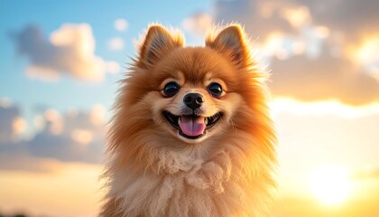 Happy Pomeranian at sunset