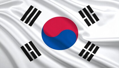 South Korean flag with Taegeuk symbol and four black trigrams on a white field.