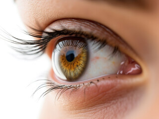 Naklejka premium Extreme Close-Up of Hazel-Green Human Eye with Long Lashes