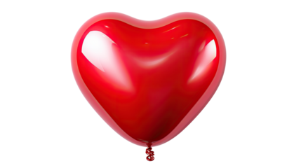 A glossy red heart shaped balloon with reflective surface isolated on white background