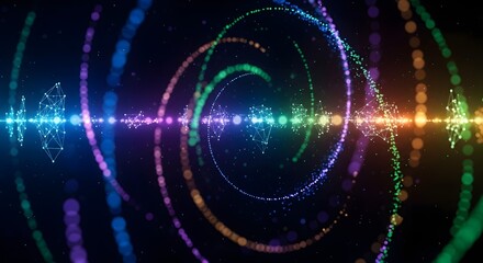 Abstract Digital Particles: Scattered Glowing Orbs Data Flow Cosmos